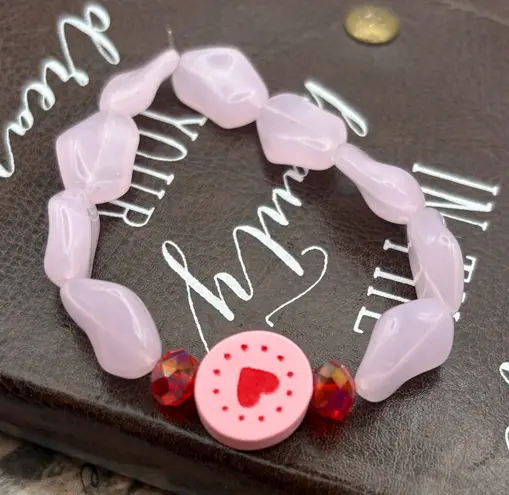 Handmade Y2K Pink Heart Bead Stretch Bracelet