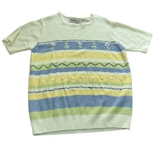 TanJay VTG Womens Medium Short Sleeve Elastic Waistband Daisy Flowers Grannycore