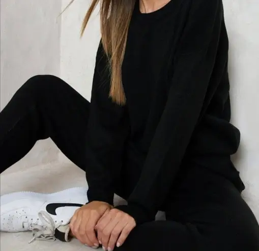 Two Piece Long Sleeve Shirt Top Pants Joggers Set Black