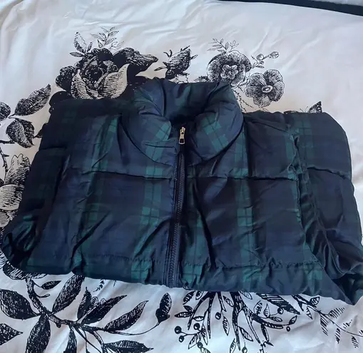 Navy & Green Yuanfang Plaid Puffer Vest — Dark Academia Outdoorsy / Forestcore / PNW Prep Blue Size L