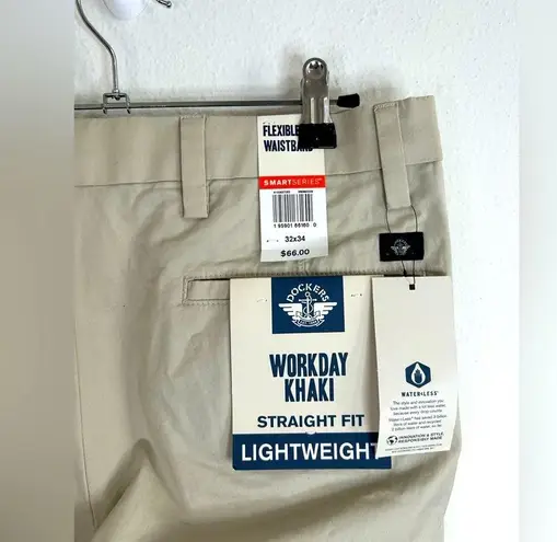 Dockers Workday Khaki Straight Fit Lightweight Pants 32x34 Beige Flat Front New