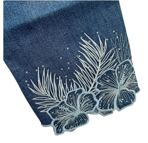 Desigual Boho Embroidered Crystal Embellished Straight Leg Jean US 4 New