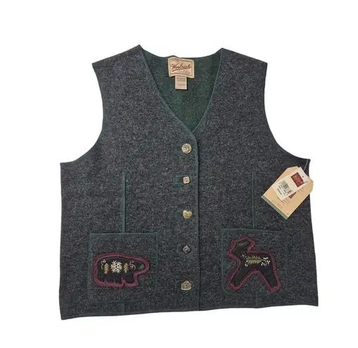 Woolrich NWT 100% Lambs Wool Charcoal Vest Bear & Deer Applique Women Sz M