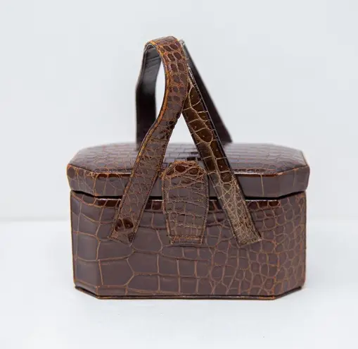 Surrey Original Vintage Genuine Patent Croc Leather Top Handle Purse Bag Tote