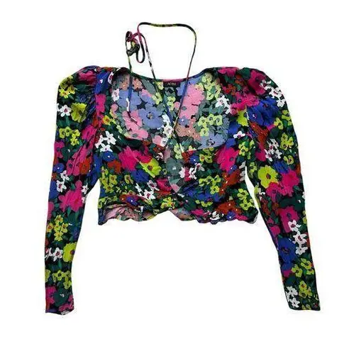 Afrm Valeria Floral Cropped Keyhole Top Size Medium Pink