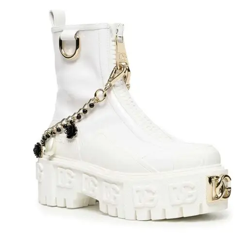 Dolce & Gabbana  Calfskin Patent Leather Ankle Boots With Bejeweled Chain