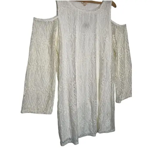Ultra Flirt New Dress Womens 1X Lace Overlay Cold Shoulder Long Sleeve Ivory