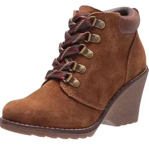 White Mountain Women's Suede Lace Up Wedge Bootie Boots Inside Zipper Shoes 8.5