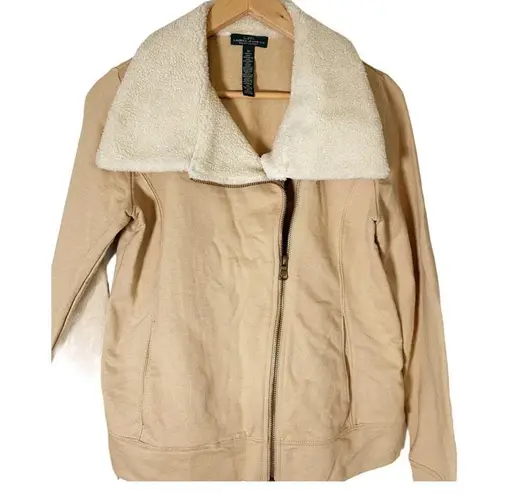Lauren Ralph Lauren | Medium | Camel Asymmetrical Zip Sherpa Collar Moto Jacket Tan