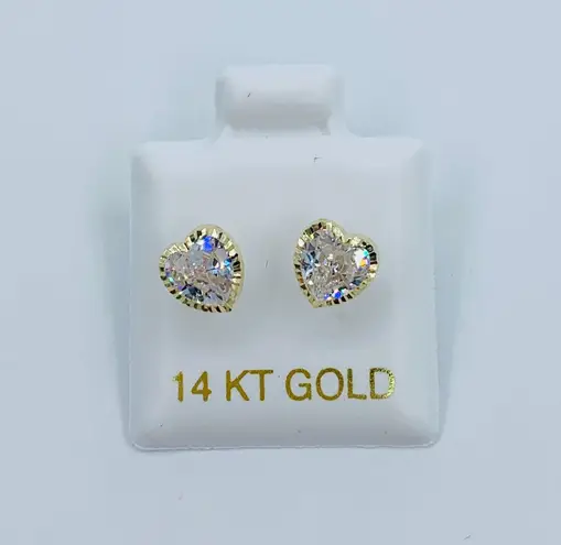 Real 14k Gold Studs Earrings White Heart