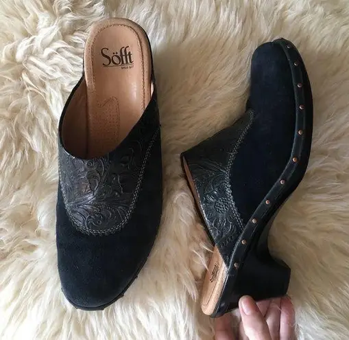 Real Leather Mules Heeled Mules Navy Mules Sofft Size undefined