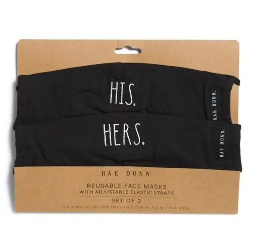 Rae Dunn 5 for $25 His Hers Reusable Face Masks Black NEW