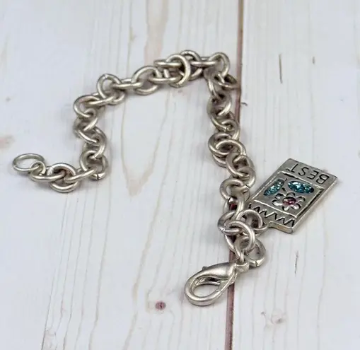Vintage Y2K Flower Charm Bracelet Silver Chain Pink and Blue Rhinestones