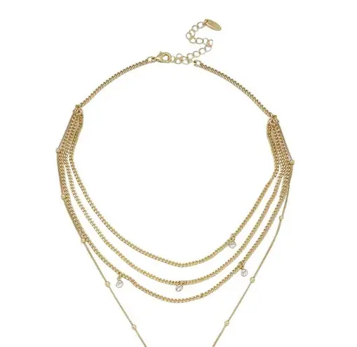 Ettika gold tone Chloe tassel layered necklace with CZ, NWOT