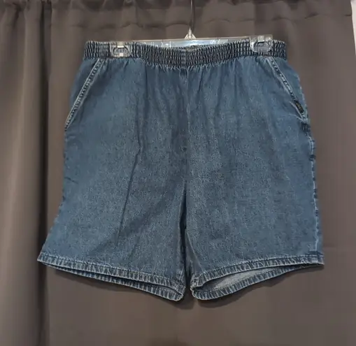 Chic Women's Size 18 High Waisted Denim Shorts, Elastic Waist, Vintage Mom Short Blue