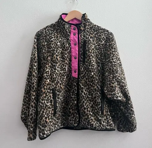 American Eagle  Leopard Print Pink Trim Fleece Jacket