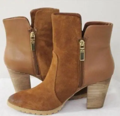 Tahari  Glenn Suede & Leather Brown Heeled Womens Ankle Boots Booties Sz 8M Shoes