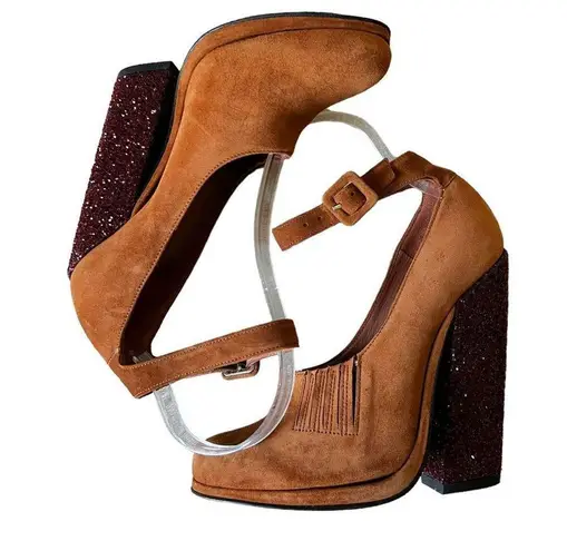 Robert Clergerie Opening Ceremony Suede Glitter Pump Brown Size 6