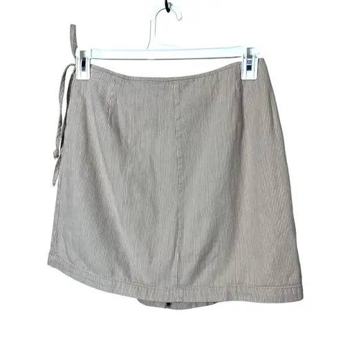 Fashion Bug Vintage Skort Size 10 Striped Mini Wrap Beige White Tie Detail