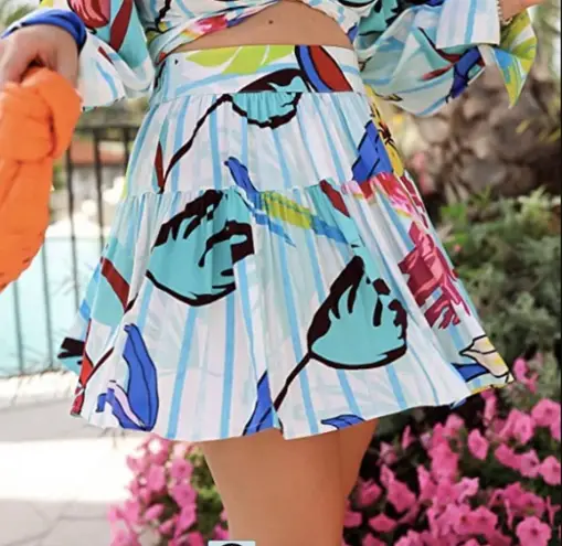 The Drop NWT- Beautiful blue floral skirt, tiered mini skirt