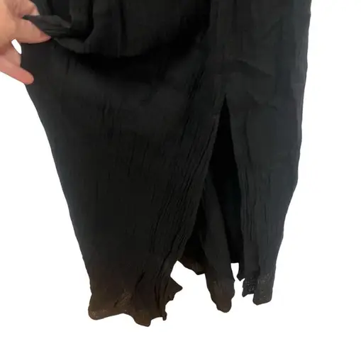 Seafolly black 100% cotton gauze maxi dress braided strappy neck tie size small