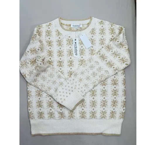 Workshop Republic Clothing NWT Womens Sweater Size S Fair Isle Cream Gold Cozy