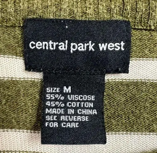 Central Park West Women's Medium Striped Green Crewneck Sweater