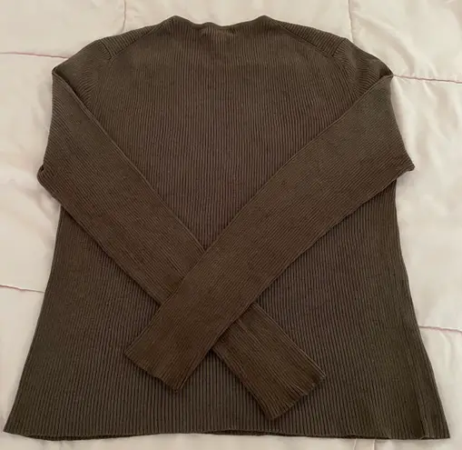 barney's new york Brown Silk Blend Ribbed Long Sleeve Top, size M