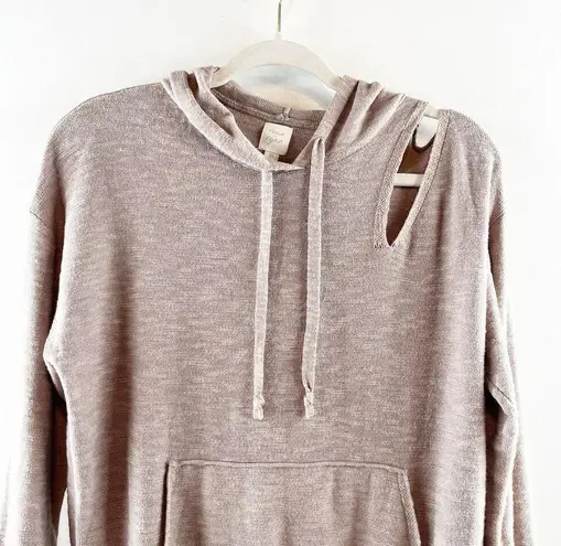 Roan + Ryan Corinne Shoulder Cut Out Hoodie Sweater Sweatshirt Tan Beige XS