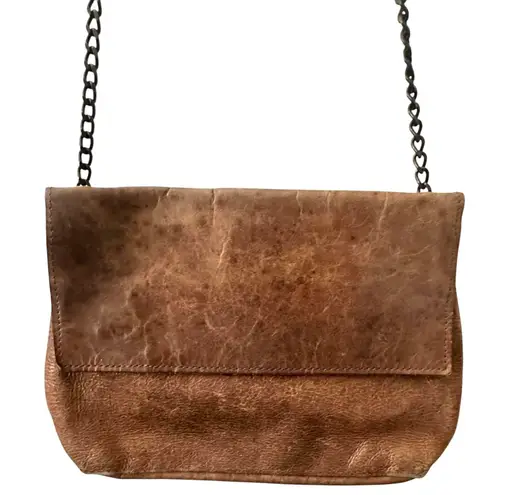 Via Mia Distressed Leather Brown Chain Strap Crossbody Purse