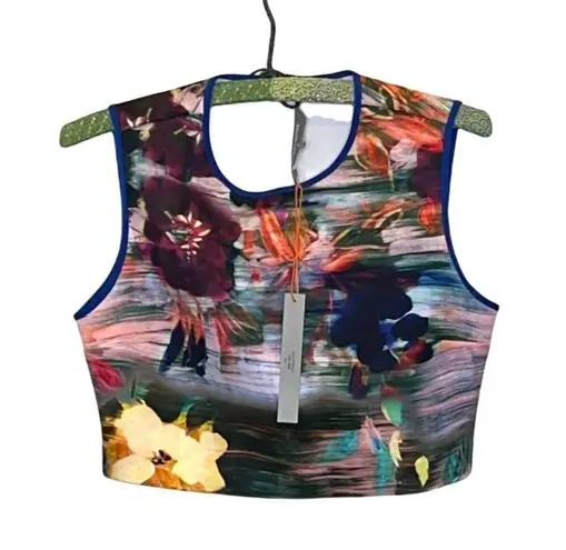 Clover Canyon Floral Neoprene Sleeveless Crop Top - blue Multi Size L