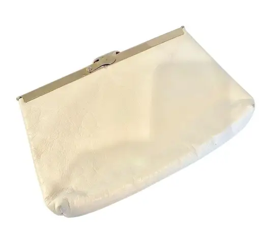 Etra Genuine Leather Clutch Purse Women's 9.5" Cream Vintage Handbag Gold Chain
