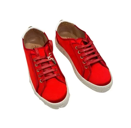 Aquazzura Red Carnation Satin tennis shoes LA Sneakers $877 New Size 35.5 5.5