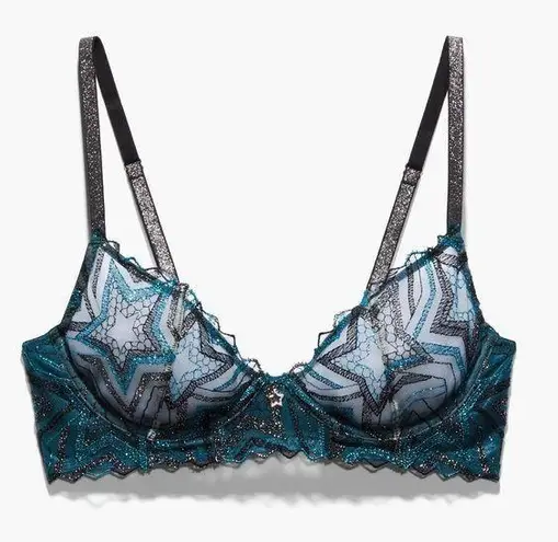 Savage X Fenty NWT Shining Star Embroidered Unlined Demi Bra women’s size 34C Blue