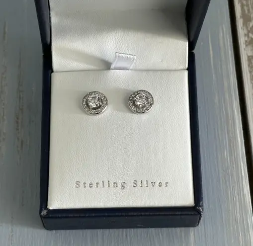 Contessa Di Capri Pierced Earrings CZ Cubic Zirconia Studs Sterling Silver