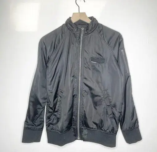 Members Only Washed Satin Iconic Boyfriend Bomber Flight Jacket Grey Women's XS
