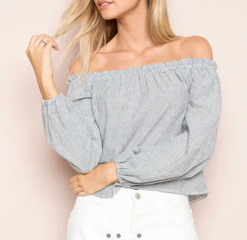 Brandy Melville Top One Size THEIA Gray Striped Off the Shoulder Crop