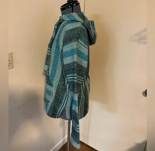 Mexican Poncho Baja Hoodie Surfer Drug Rug Pullover Made in Mex Unisex Turquoise Blue Size M