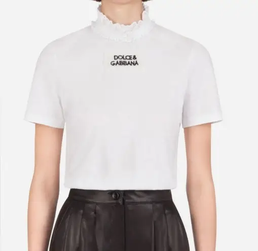 Dolce & Gabbana Gothic Look White Lace Trim Top Size 36