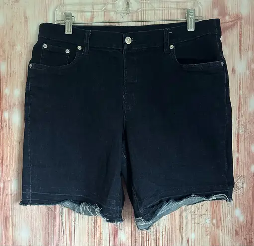 Denim & Co . Dark Blue Wash 8” Frayed Hem Pull On Denim Shorts Size 16