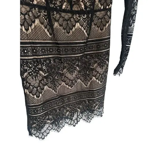 RYSE The Label Samson Nude Black Lace Dress Mesh Long Sleeve Bodycon Formal
