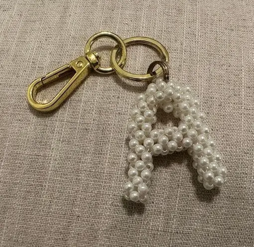 Pearl Gold Letter A Keychain White