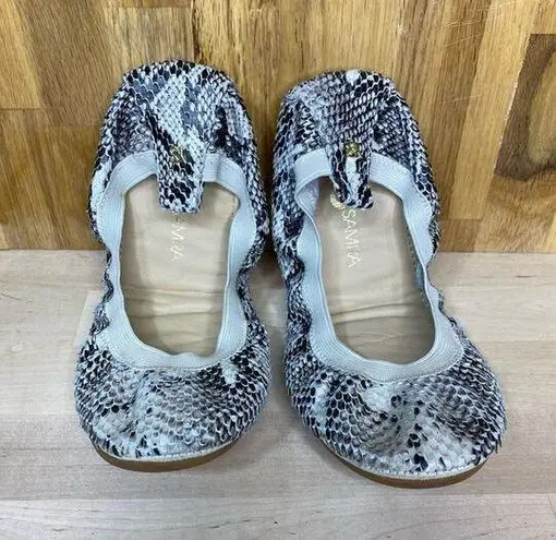 Yosi Samra Leather Snake Print ScLes Foldable Ballet Flat 5 Black