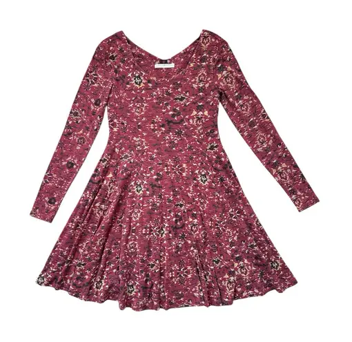 Peruvian Connection Persian Swing Dress Womens Small Red Print Long Sleeved