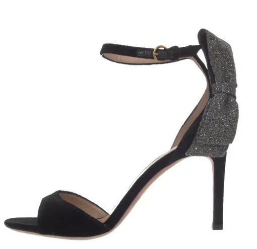 Valentino Garavani Black Velvet Sparkle Bow Strappy Heeled Sandal