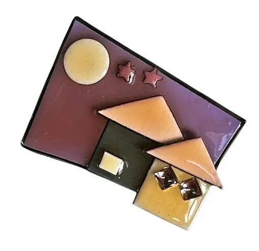 House Pins by Lucinda Mixed Media Moon & Houses Brooch