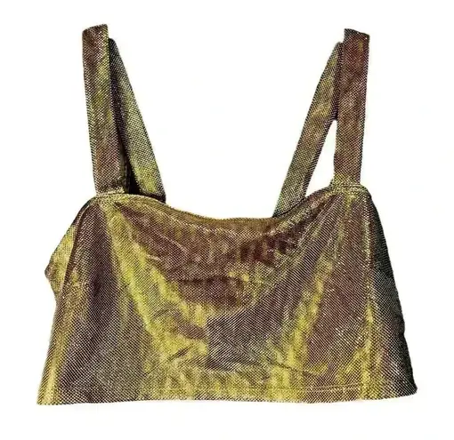 Metallic Gold Crop Top Bralette Party Club Wear Sleeveless Tank A20 Gold Size L