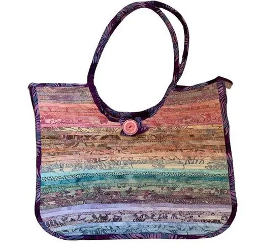 Multicolor Woven Fabric Dual Handle Farmer’s Market Bag Tote/Shoulder Bag NWOT