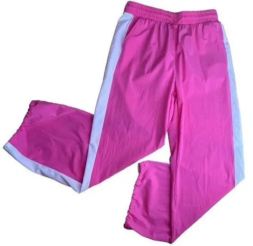 OTOS Activewear Womens Barbie Pink stripe Nylon W/Drawstring Ankle pants|Size:L Size L