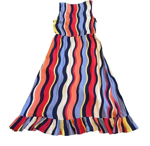 Plenty By Tracy Reese Rainbow Stripe Dress Surplice V-Neck Ruffle Size Small